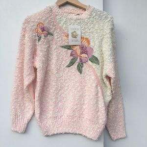 Yarn sweater flower Floral pink Cardigan knit med